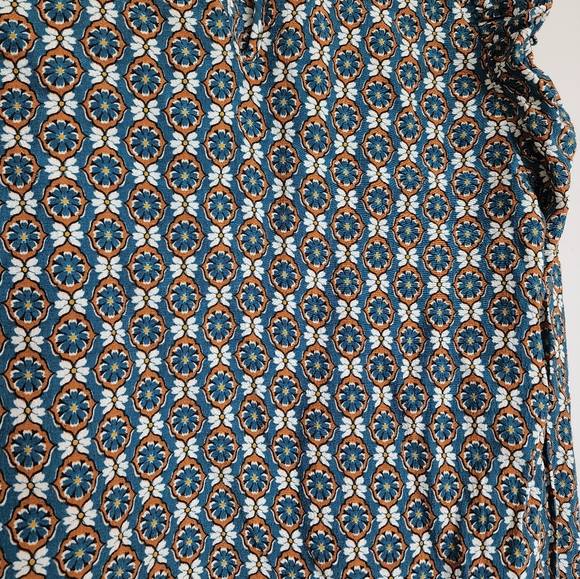 Zara Longsleeve Blouse Shirt Blue Tan Pattern - Picture 8 of 10